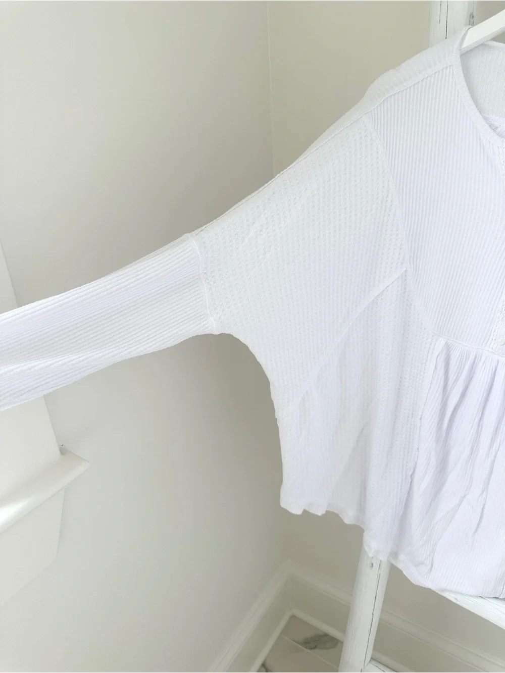 Free People Leo Henley Long Sleeve Tee Oversized White Size Medium